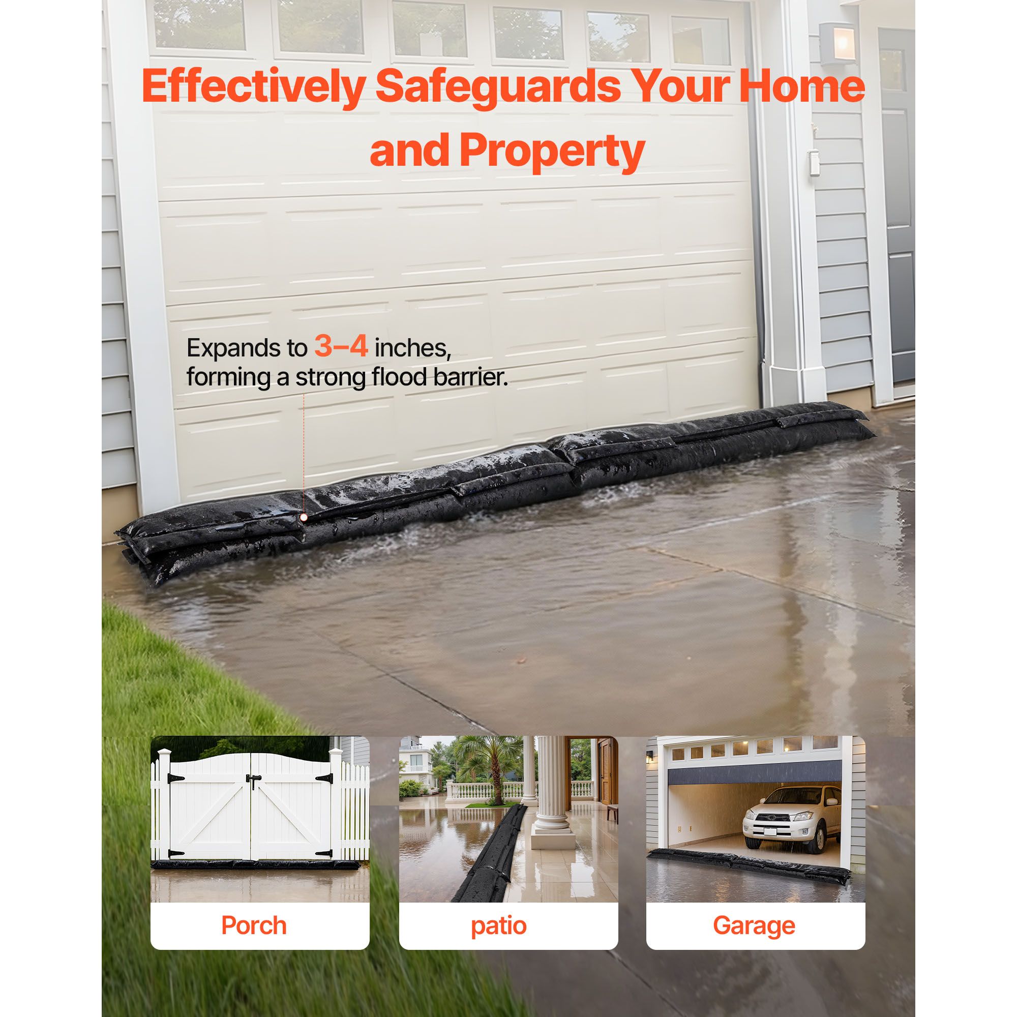 Flood Barrier, 10 Pack, 1530 × 210 mm Flood Bags with Bucket, Reusable Water Absorbent Barrier Activated by Water, Sandless Sandbags Blockage, Flooding — image 2
