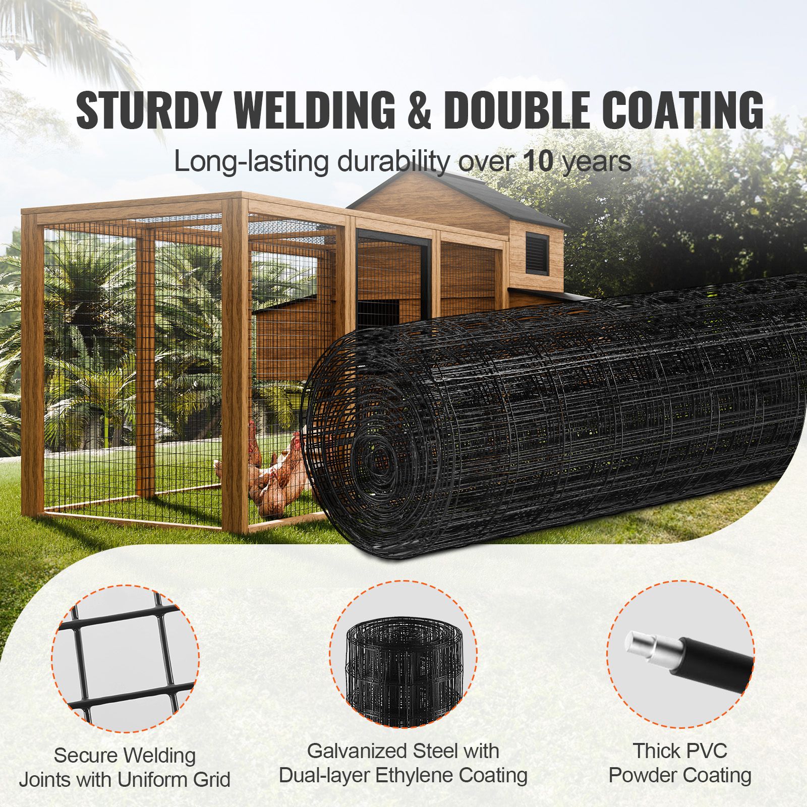 Hardware Cloth, 24'' x 50' Galvanized Wire Mesh Roll, 16 Gauge Chicken Wire Fence Roll, Vinyl Coating Metal Wire Mesh for Chicken Coop Barrier, Rabbit Snake — image 2
