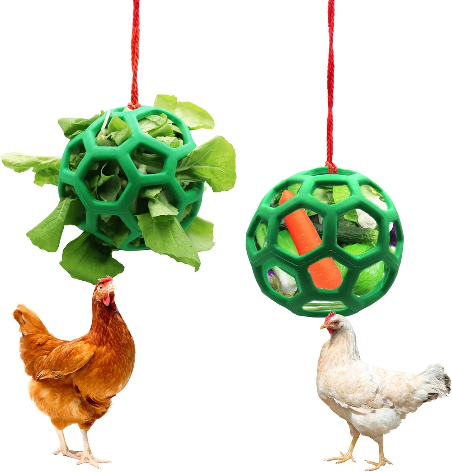 2pcs Chicken Vegetable Feeder Ball Hanging Feeding Toy, Poultry Fruit Holder Chicken Cabbage Feeder Treat Feeding Tool for Hens Chicken Coop Goose Duck Large — image 4