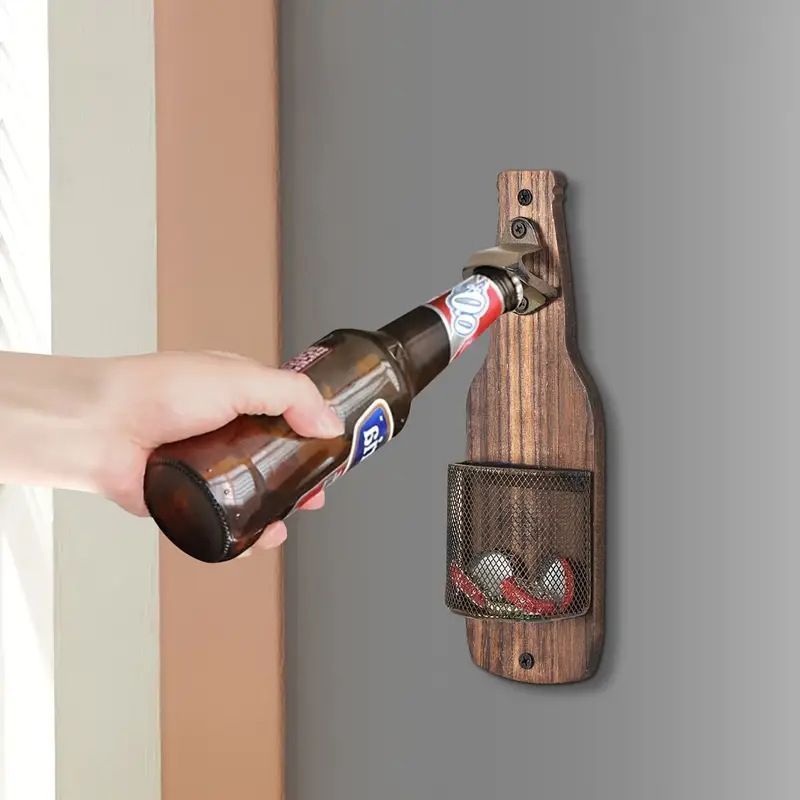 Wall Mounted Beer Bottle Opener With Cap Storage Basket, Creative Hanging Bottle Opener, Decor for Kitchen & Bar Counter, Charcoal Finish, Christmas Halloween — image 4
