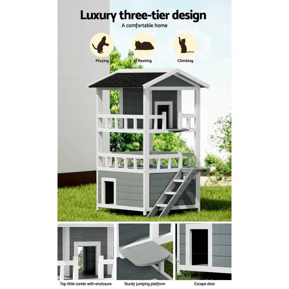 i. Pet Outdoor Cat House Shelter 72cm x 127cm Rabbit Hutch Wooden Condo Small Outdoor Cat House — image 5