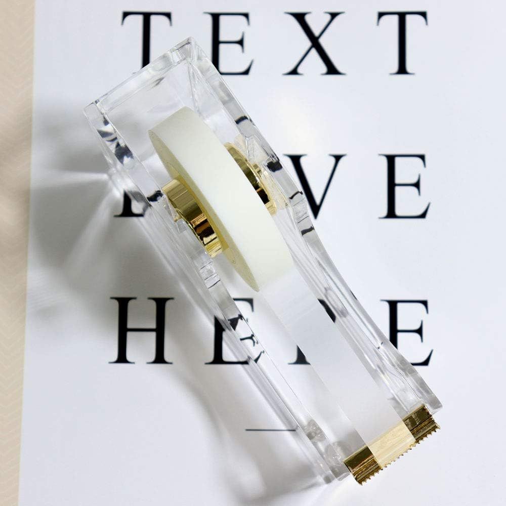 Acrylic Tape Dispenser – Heavy Duty Refillable Tape Holder for Home and School Crafting – Stylish Desktop Accessory for Gift Wrapping, Gold — image 2