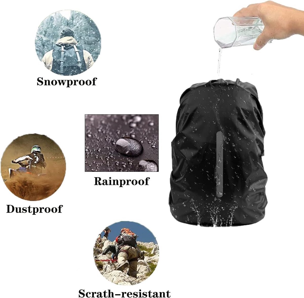 2-Piece Waterproof Backpack Cover - Reflective Rain Cover Backpack - 30 to 40 Liters - Waterproof Backpack Rain Cover - Reflective Backpack Covers in Polyester — image 5
