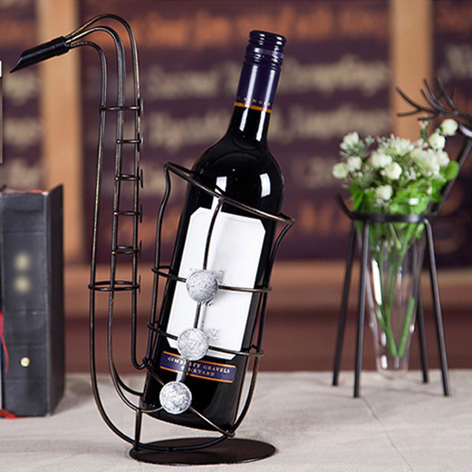Saxophone Shape Wine Rack, Musical Instrument Iron Wire Outline Wine Bottle Holder, Creative Saxophone Wine Holder for Home Kitchen โ image 3