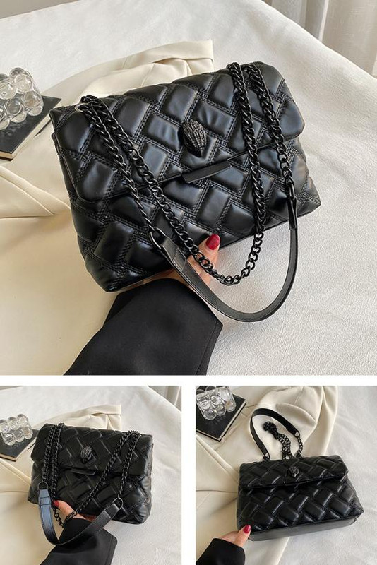 Black Chic Quilted Crossbody Bag for Women - PU Leather Diamond Pattern Chain Strap Shoulder Purse with Elegant Clasp โ image 2