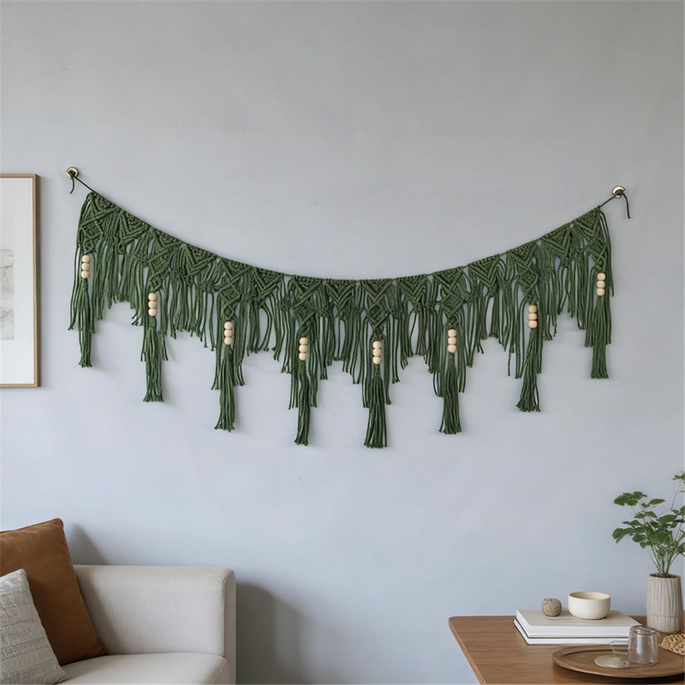 Green Bohemian chiffon tassel garland green wall decoration tassel with bead banner kindergarten classroom office birthday party children's room baby — image 2