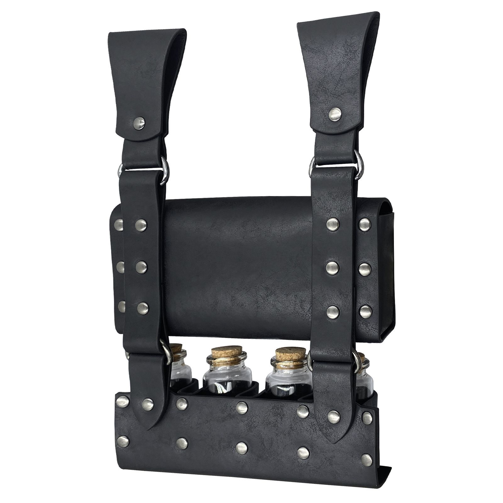 Medieval Alchemy Faux Leather Belt Bag with 4 Cork Potion Vials, Fantasy Wizard Waist Pouch Side Pack (Black A) โ image 4
