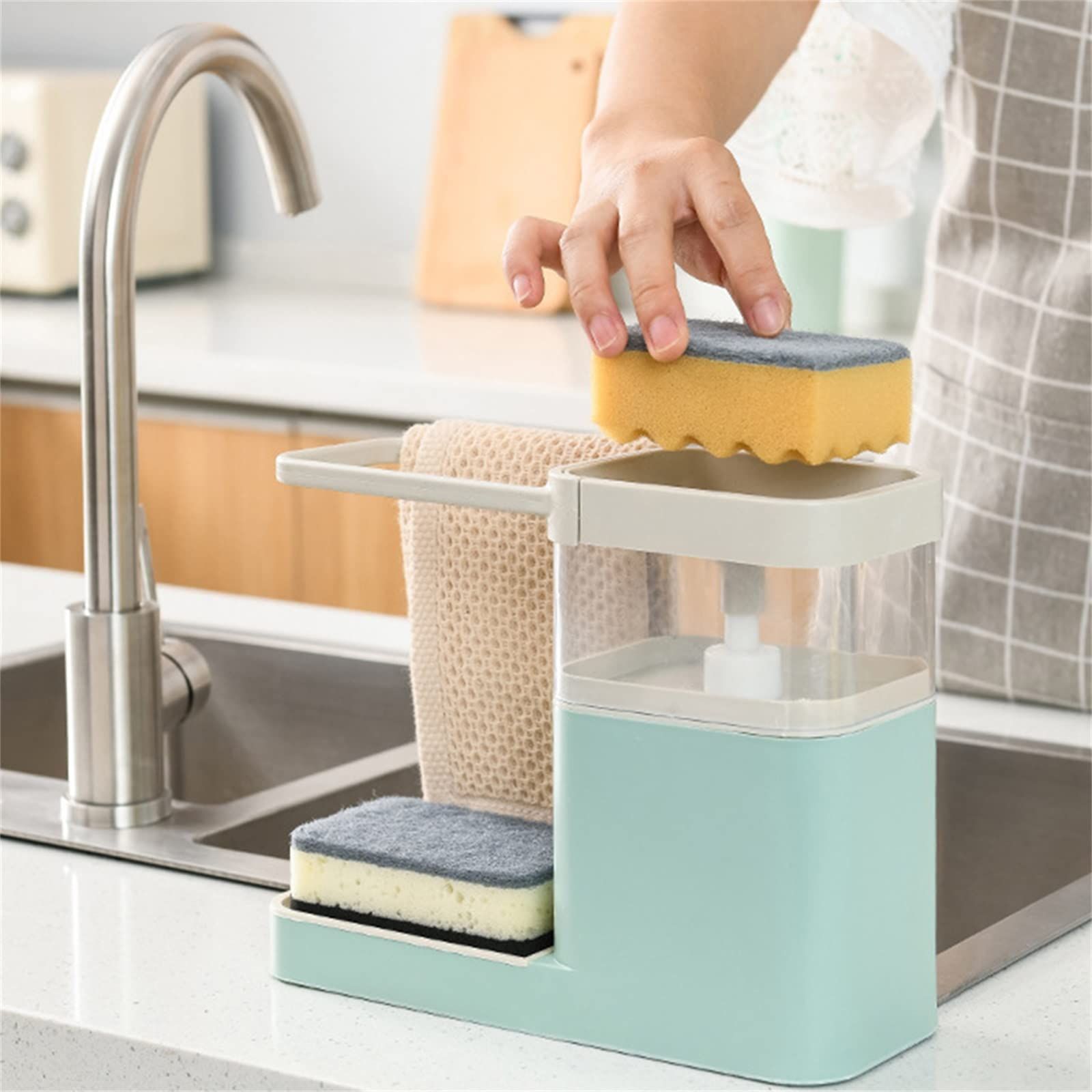 Kitchen Sink Caddy Organizer, Sponge Holder, Brush Holder, Dish Cloth Hanger Dish Soap Dispenser for Kitchen — image 5