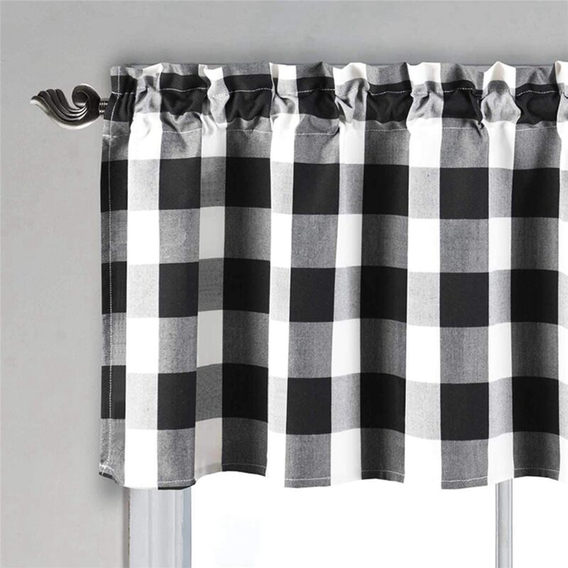 Checkered Kitchen Curtain Farmhouse Style 3-Pack Window Decoration in Black and White — image 3