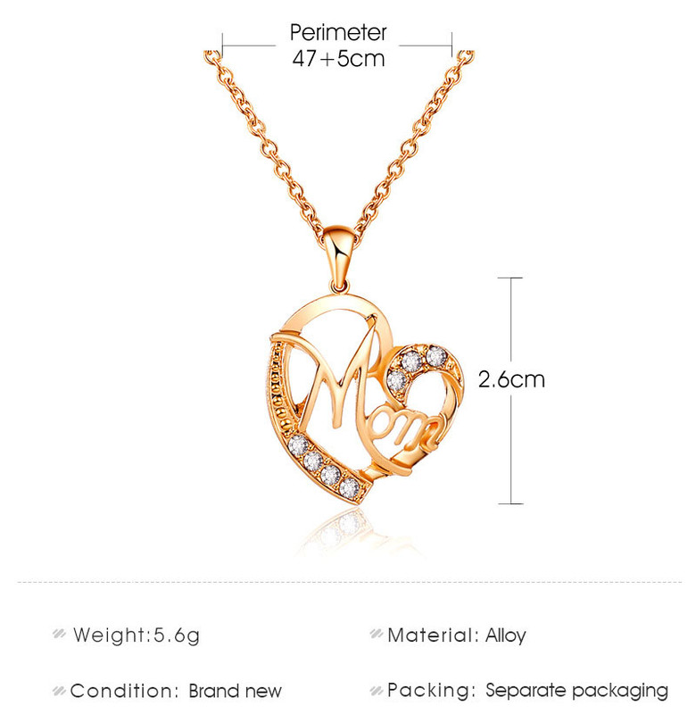 Rose gold MOM Heart Pendant Necklace with Rhinestones - Adjustable 47+5cm Chain, Lightweight Alloy Jewelry for Mother's Day Gift, Everyday Wear & Special — image 5
