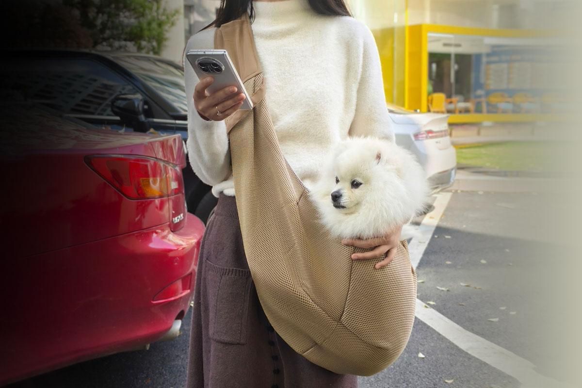 Breathable Dog Carrier Sling With Storage Pocket Pet Carrier Shoulder Pouch For Outdoor Travel -Khaki โ image 3