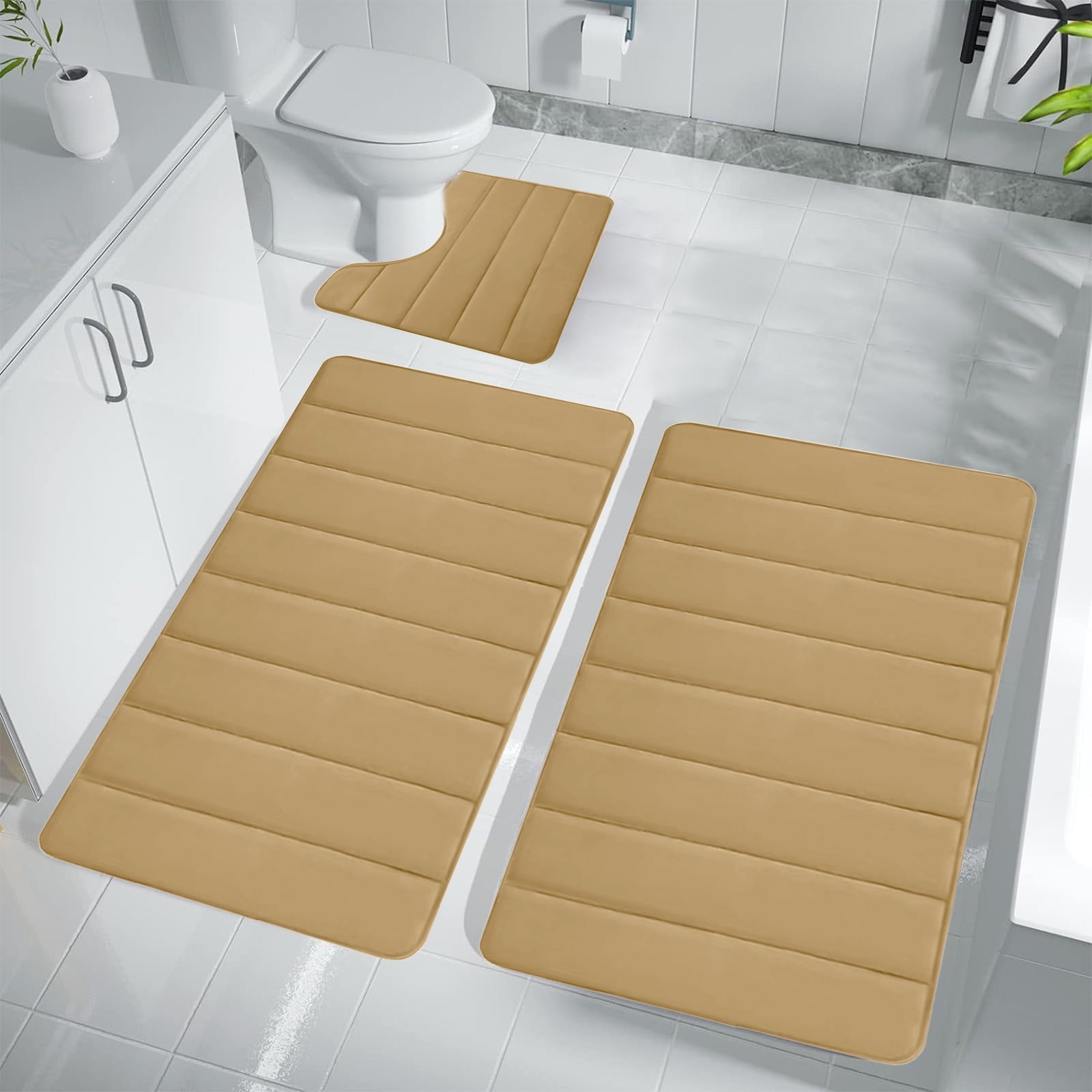 Memory Foam Toilet Rug, Non-Slip Bathroom Rugs, Toilet Rugs U Shaped Washable, Commode Contour Rug, Soft Comfortable Super Water Absorption #3_Khaki β image 5