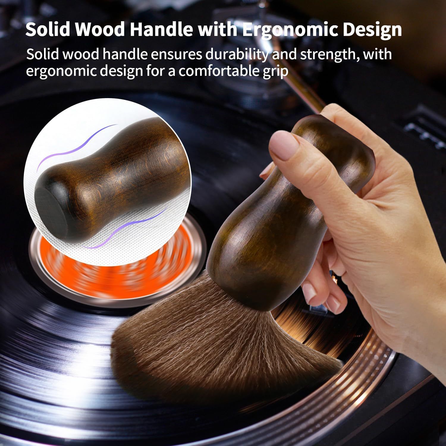 Records Cleaner Brush - Audio Record Cleaner Brush - Anti Static Dust Cleaning Record Brush - Wooden Soft Brush — image 2