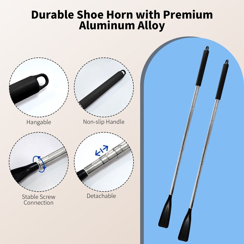 Retractable Stainless Steel Long Handle Shoe Horn, Portable No-Bend Shoe Helper for Elderly Pregnant Kids — image 2