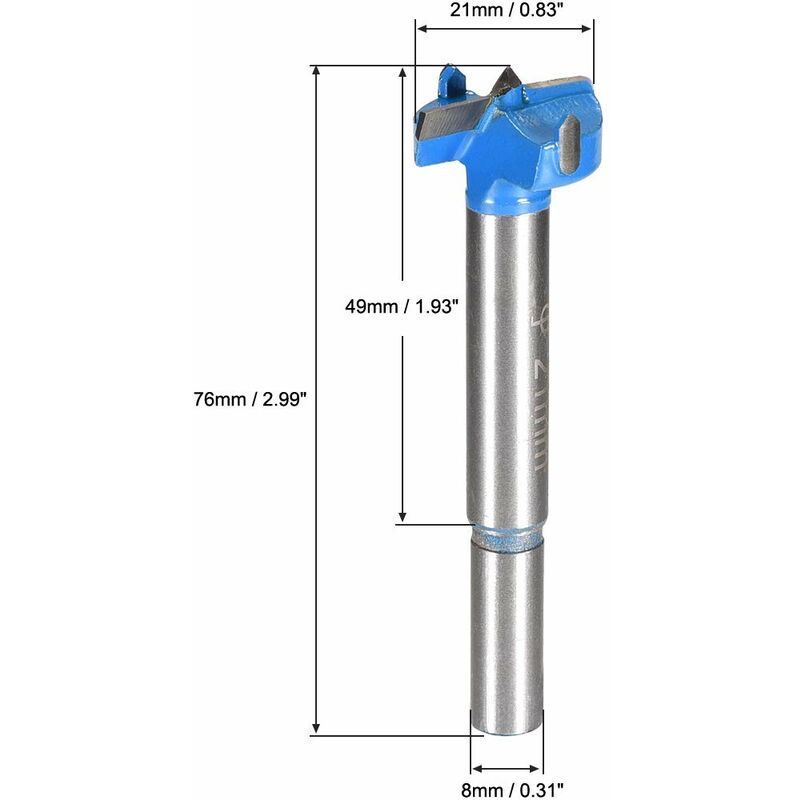 Wood ROuter Bit Reamer Drilling Bit 21Mm Dia. Carbide Alloy Steel Tipped ROund Shank Cutter For Woodworking Blue 2 pcs — image 2