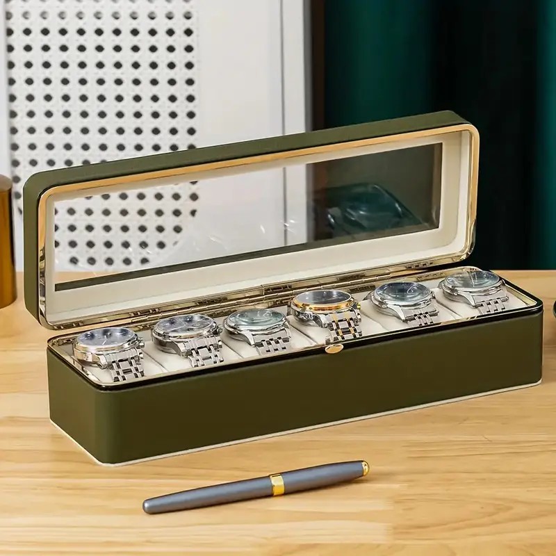 Luxury transparent-lid watch box with 6 fabric-lined compartments, portable and shockproof design, suitable for both men and women. Ideal for home, travel, or β image 6