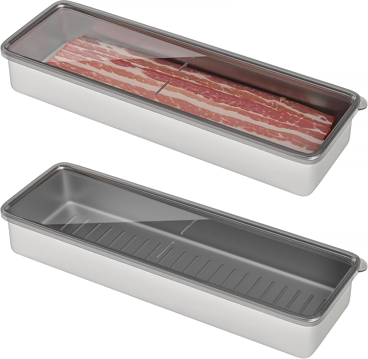Bacon Container for Refrigerator, 1 Pack 304 Stainless Steel Airtight Deli Meat Storage Container for Fridge Dishwasher Safe Long Kitchen Food Storage