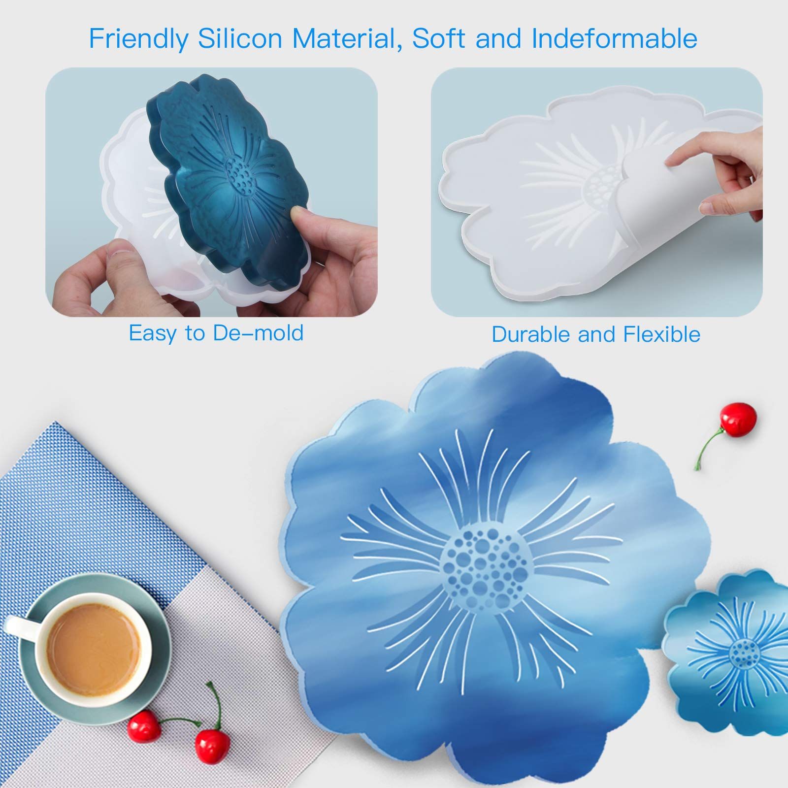 Silicone Resin Molds, 1PCS Large Resin Tray Mold and 5PCS Coaster Molds for Resin Casting, Flower Shape Epoxy Resins Casting Molds for, Home Decoration, Table — image 4