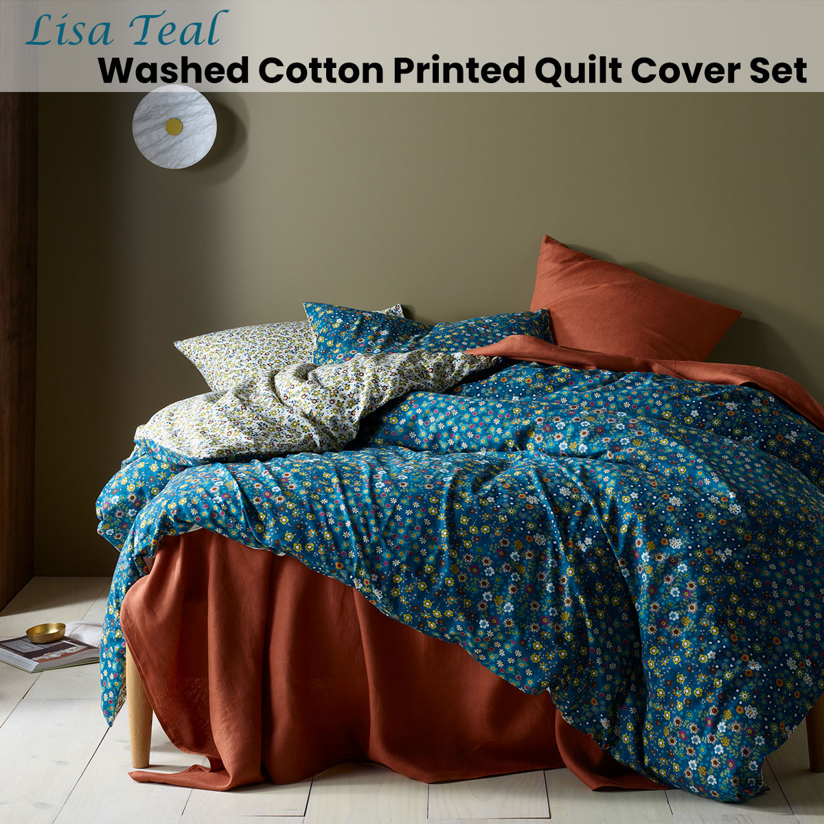 Accessorize Lisa Teal Washed Cotton Printed Quilt Cover Set Queen โ image 2