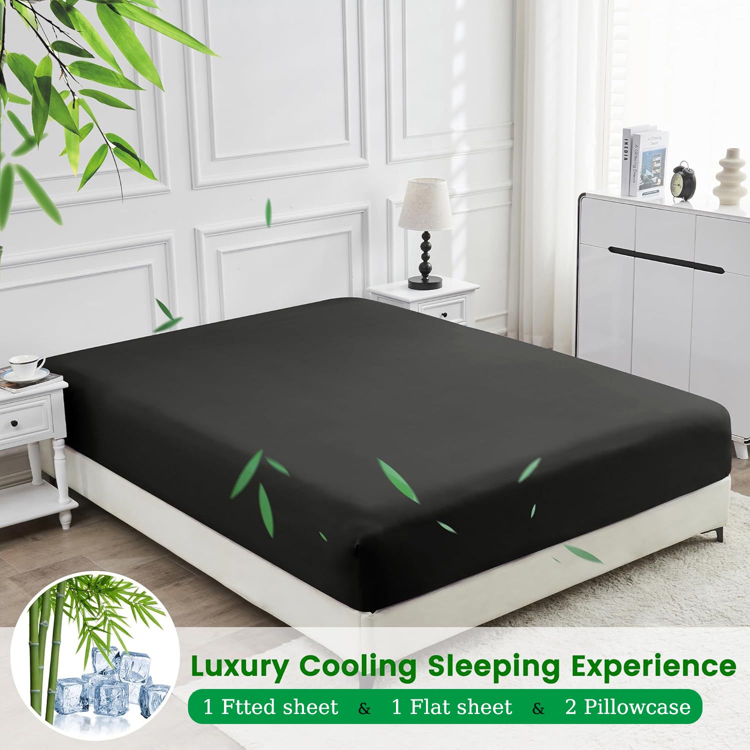 4 Piece Ultra Soft Bamboo Breathable Sheet Set -Hotel 2000TC Breathable Bed Sheets Set with 37 Centimetre Deep Pocket-Breathable Sheets for Hot — image 2