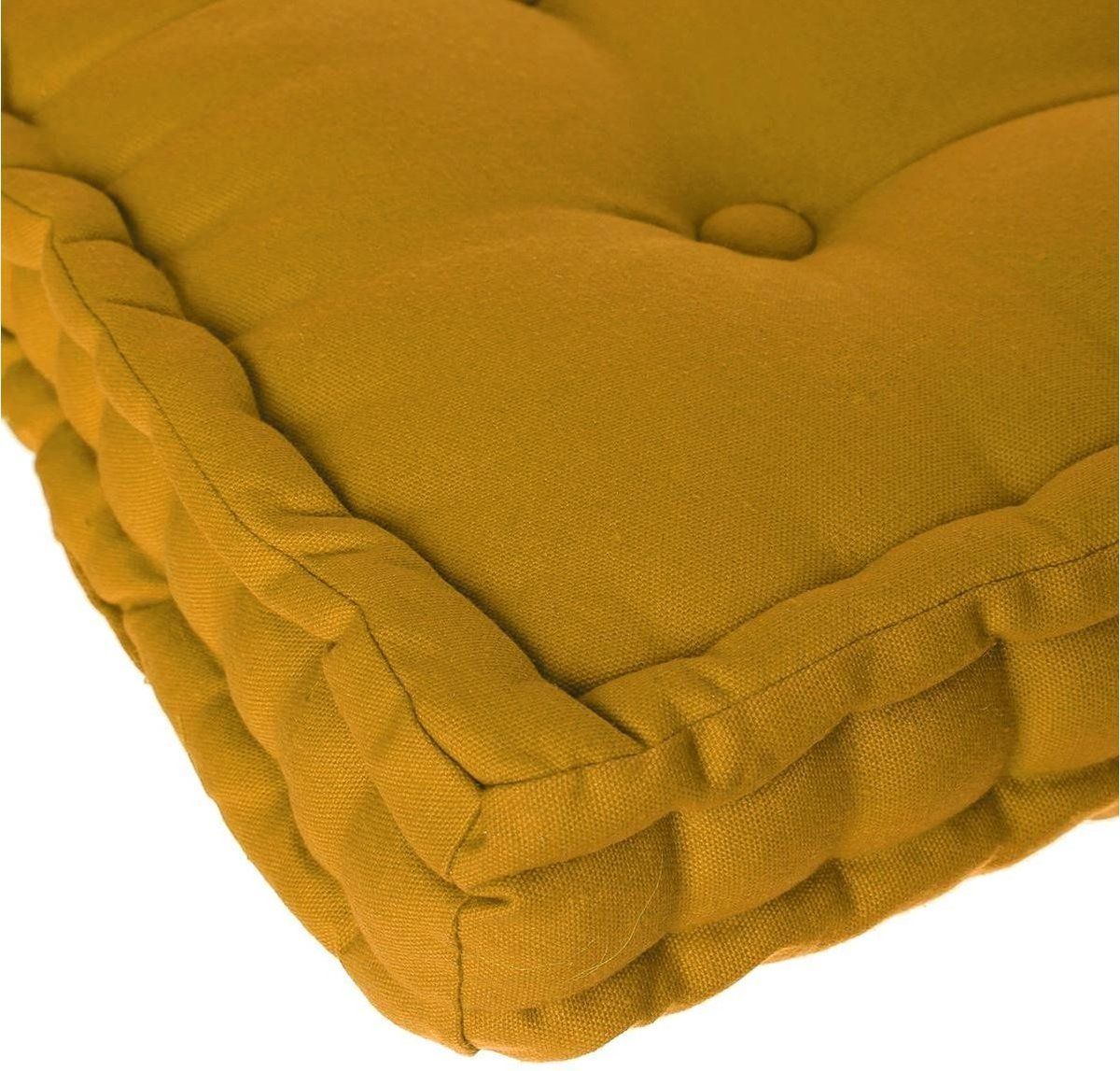 Ochre Yellow Tufted Cotton Floor Cushion with Handle, Extra Thick, 38.5 × 8 cm — image 3