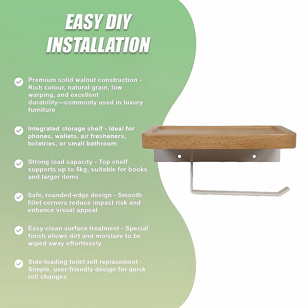 Toilet Paper Holder with Shelf Wall Mounted Bathroom Storage — image 4