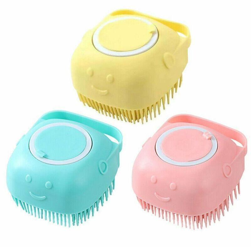 Pet Massage Bath Brush For Dog Cat Shampoo Dispenser Silicone Scrubber Wash Tool - Yellow — image 3