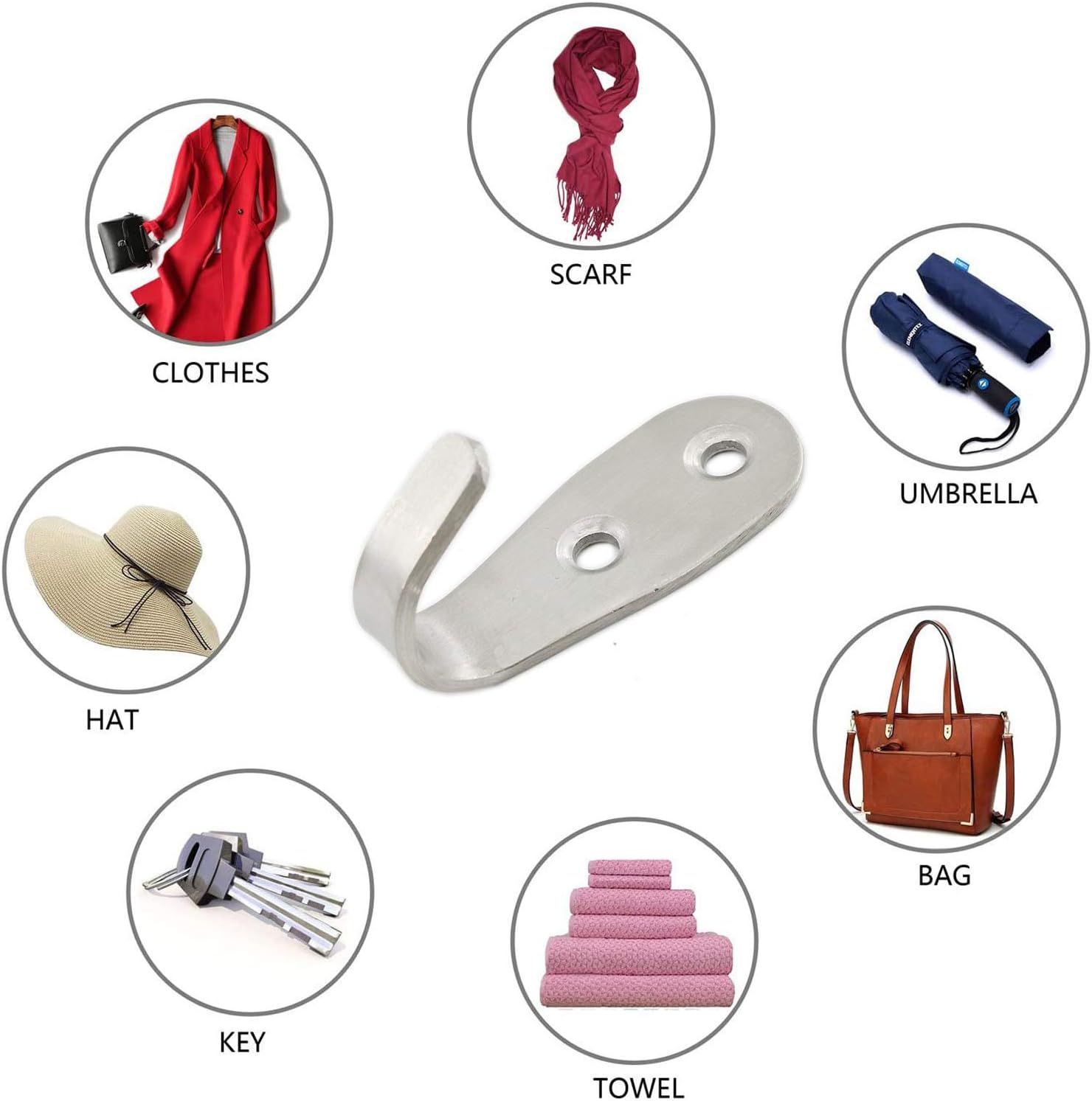 4Pcs, Coat Hooks, Stainless Steel Hook, Garage, Luggage Key Hook, Bathroom Kitchen Dining Room, Heavy Duty, (Silver) โ image 3