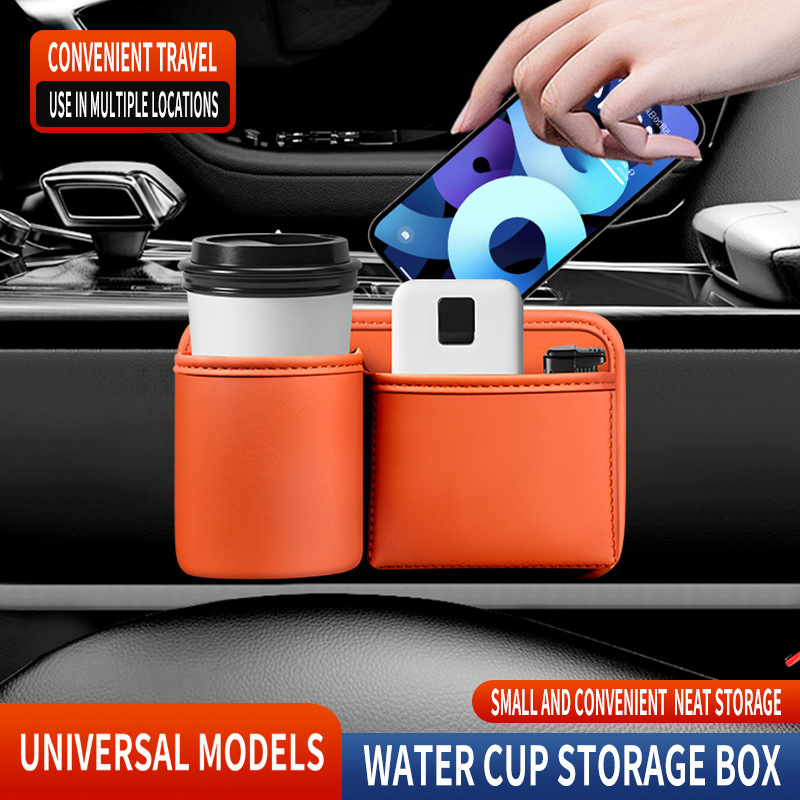 Car Back Seat Storage Organizer with Dual Bottle Pockets, PU Leather Vehicle Accessory for Campers, Trucks and SUVs, Orange — image 2