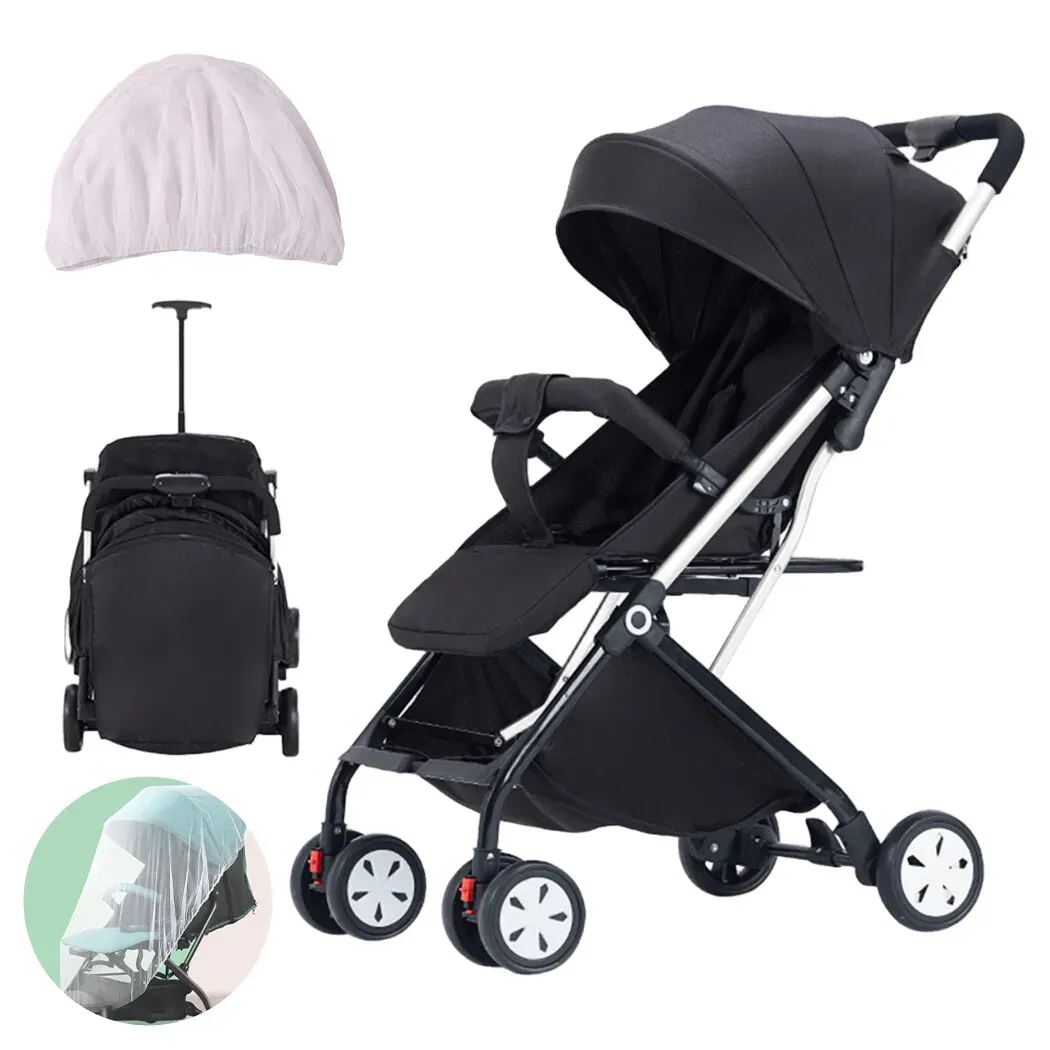 Lightweight Compact Baby Stroller in Black, Easy Fold Design for Travel