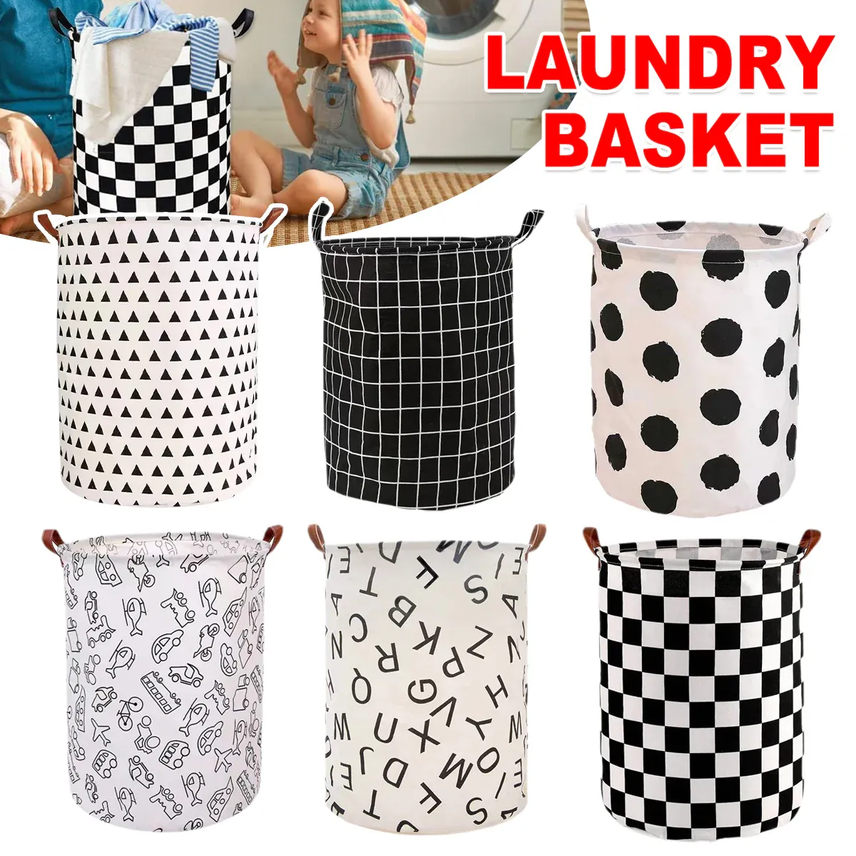 Foldable Laundry Basket Dirty Clothes Hamper Toy Storage Organizer Storage Bin - English Letters — image 2