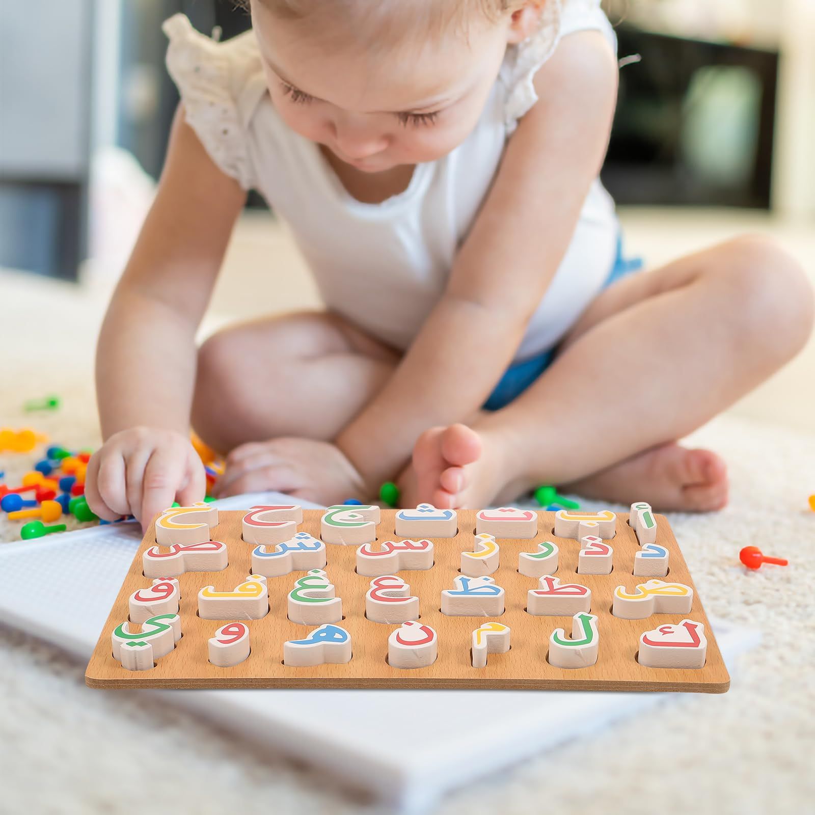 1 Set Wooden Arabic Alphabet Puzzle Childrens Montessori Preschool Education Hand Grip Puzzle Game for Kids Wooden Toys — image 2