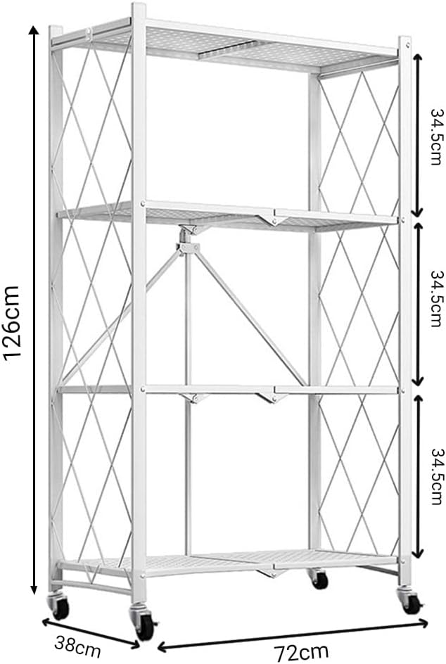 CARLA HOME 4-Tier Foldable Storage Shelf with Wheels for Kitchen, Garage, Pantry or Basement (White) — image 3