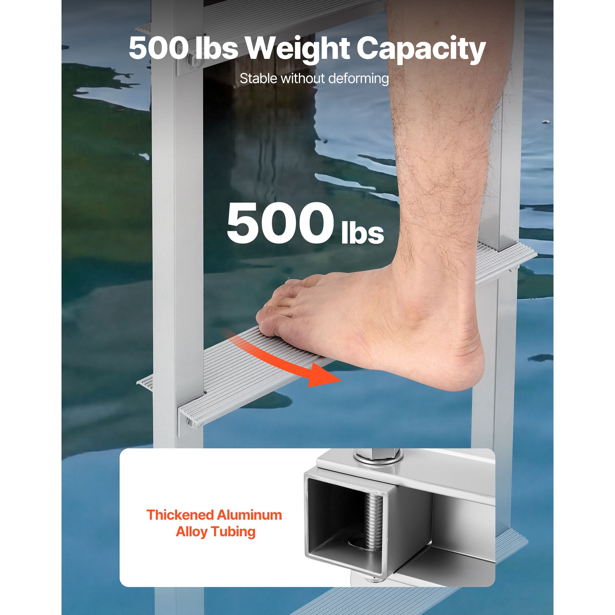 Removable Dock Ladder, 4 Steps, Aluminum Alloy Pontoon Boat Swim Ladder, with Non-Slip Wide Steps, 227 kg Weight Capacity, Quick Release Design, for Lake — image 3
