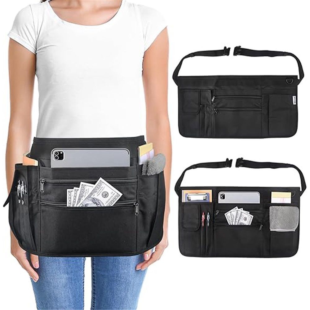Waitress Apron with 7 Pockets — Black Half Bib with Zippers & Adjustable Belt, Waist Apron for Women/Men, Restaurant Servers, Kitchen Staff(Only one waist bag) — image 2