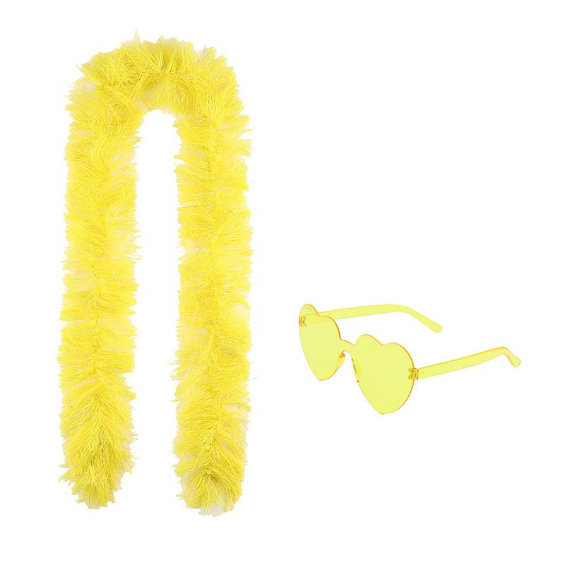6PCS Festival Party Costume Accessories Set: Heart Shaped Sunglasses and 1.5M Feather Boas - Yellow & Green & Blue Carnival Dress Up Kit, Colour Coordinated โ image 2