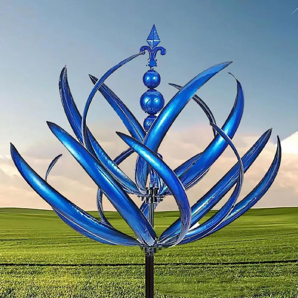 35'' Wind Spinner for Yard and Garden Metal Kinetic Wind Sculptures, Blue Lotus Yard Decor Gift, Outdoor Decor — image 4