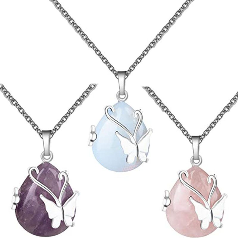 Vintage Butoid Pendant Necklace with Pink Agate, Amethyst, and Opalite Gemstones for Balance and Healing, Bohemian Style, Unisex — image 2