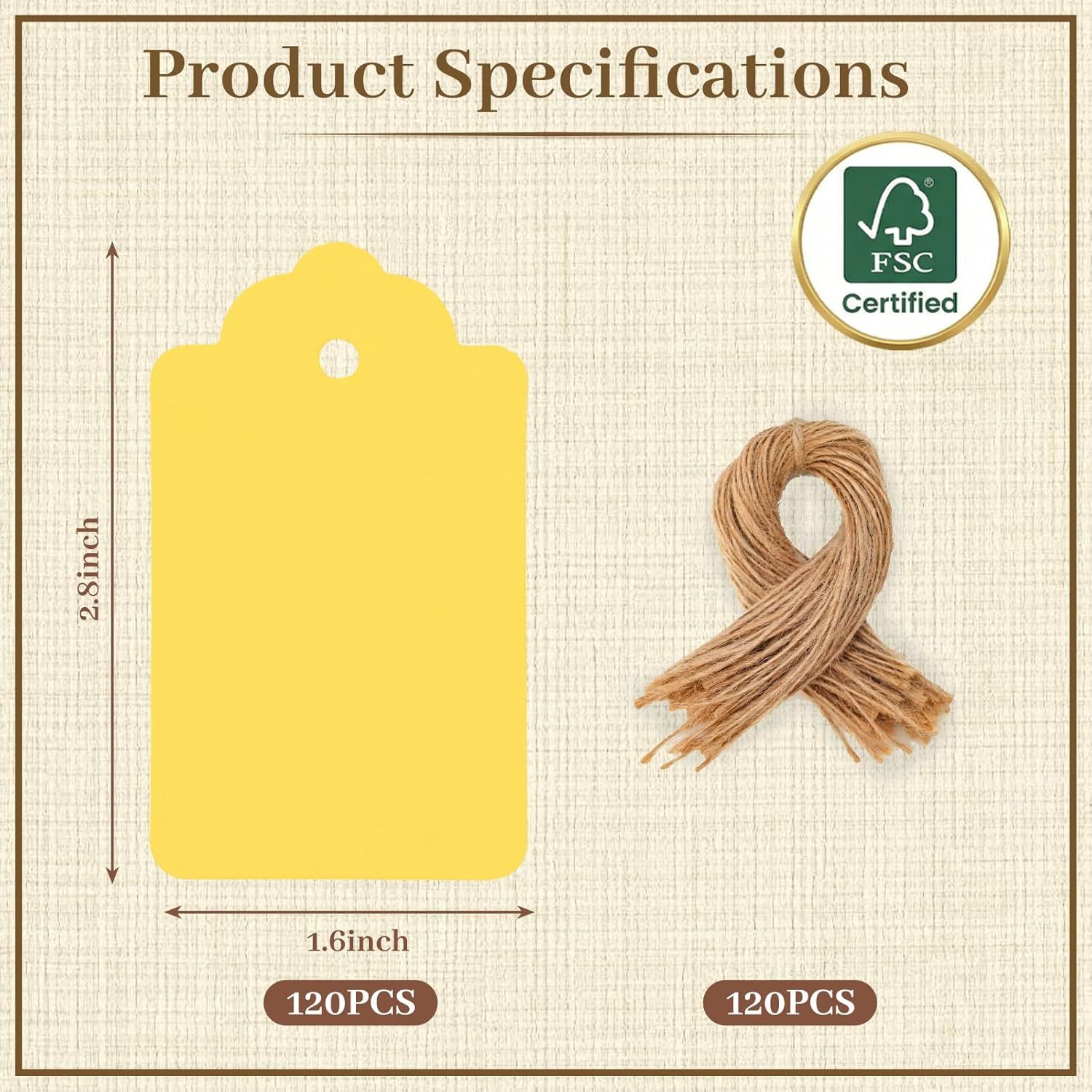 120pc Gift Tags with String - Blank Yellow Paper Hanging Tags for Wedding & Birthday Gifts DIY — image 3
