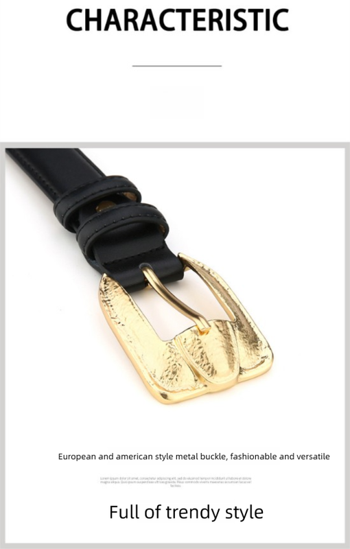 Womens Genuine Leather Belt Retro Gold Buckle Waist Belt for Jeans Dress Coat Fashion Split Cowhide Strap Khaki 105cm โ image 2