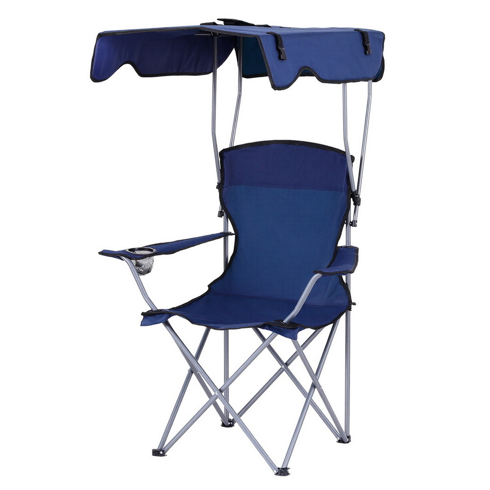 Weisshorn Camping Chair With Canopy Folding Outdoor Portable Seat Lightweight Beach Picnic Fishing Capacity 120KG Navy Blue — image 2