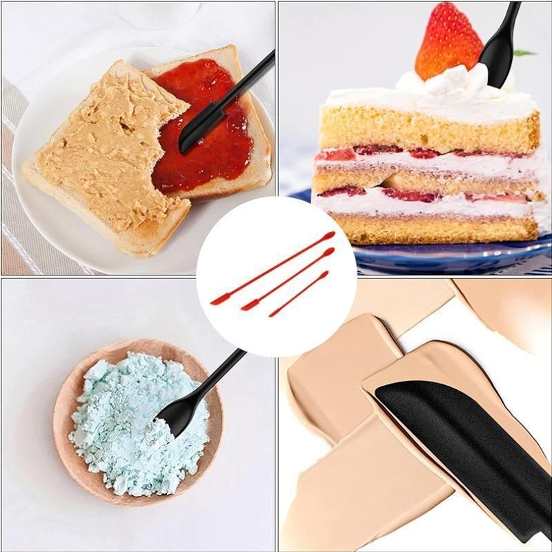 Red Silicone Mini Double Ended Spatula Spoon Set of 3 Sizes - Flexible Kitchen Mixing Spatula with Long Handle for Narrow Cosmetic Bottles Jam Jars โ image 4