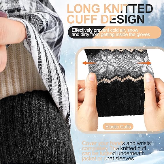 Pack of 3 pairs - Warm winter gloves for women - Extra thick - Knitted imitation - Suitable for cold winter weather (style E) — image 4