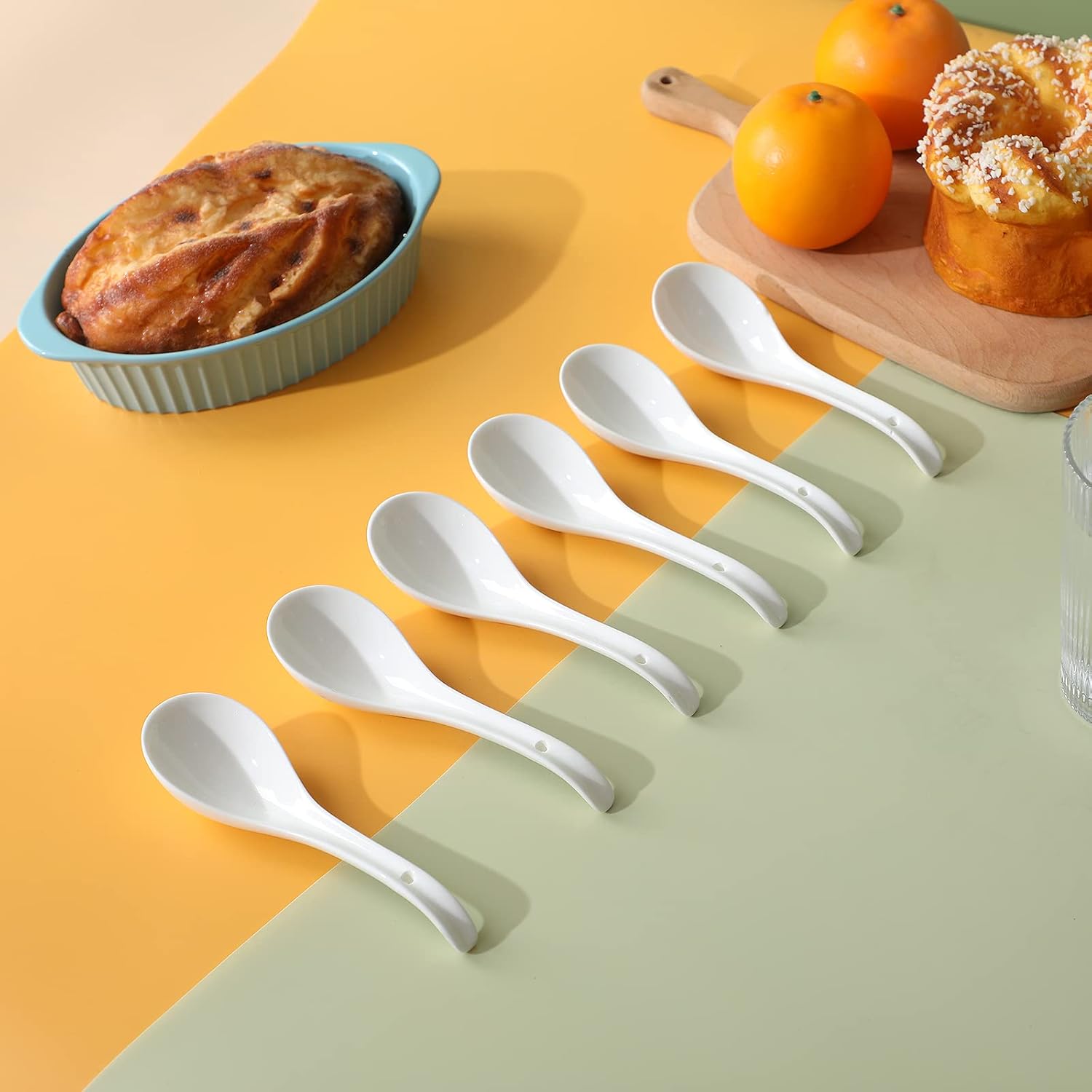 Asian Soup Spoons Set of 6, Ceramic Japanese Soup Spoons, Ramen Spoon for Cereal Wonton Dumpling Noodles,Table Spoon Set Dishwasher Safe Easy To Clean, White — image 5