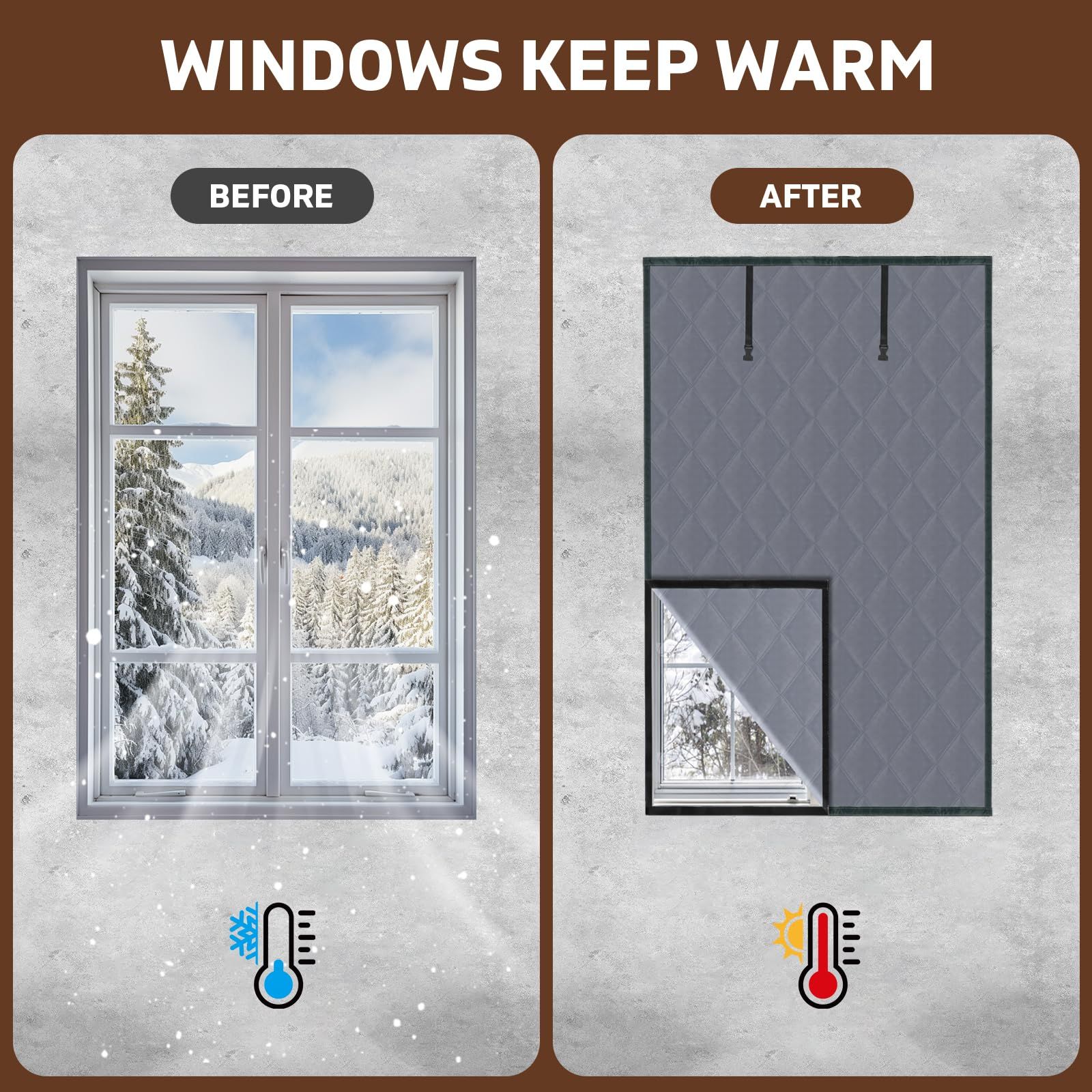 3 Layer 30 × 56 Inches Winter Insulated Window Curtain-Oxford Thermal Insulated Window Blanket with Fastener-Gray Window Insulation Kit for Winter Keeping Warm — image 4