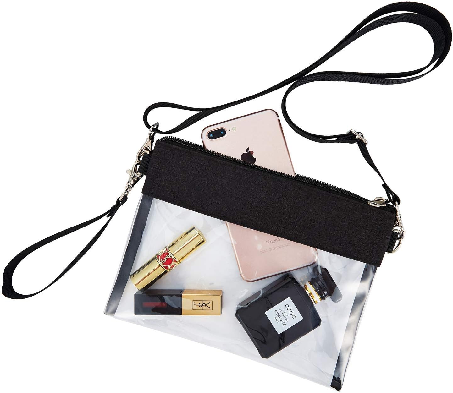 Clear Crossbody Purse Bag - Stadium Approved Clear Tote Bag with Adjtable Shoulder Strap (Black) — image 3