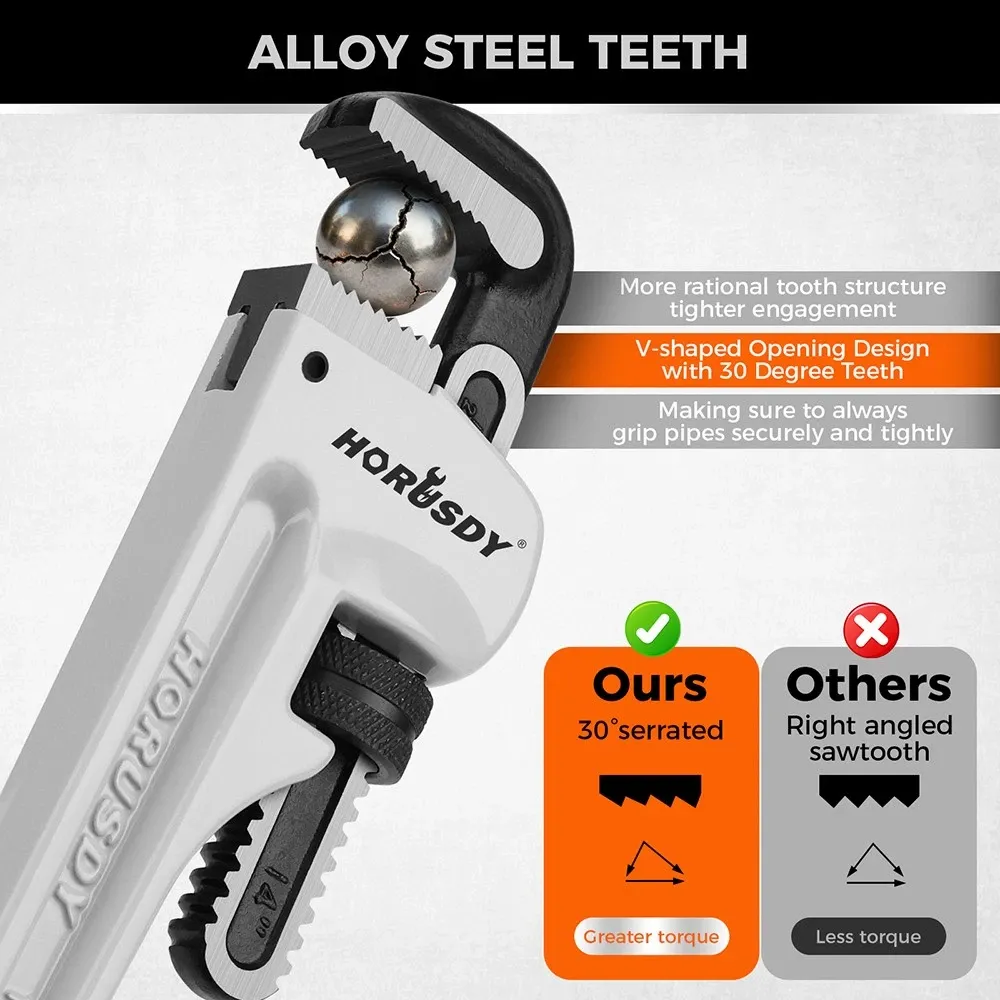 HORUSDY 3PCS Aluminum Straight Pipe Wrench Set 10" 14" 18" with Alloy Steel Jaws โ image 6