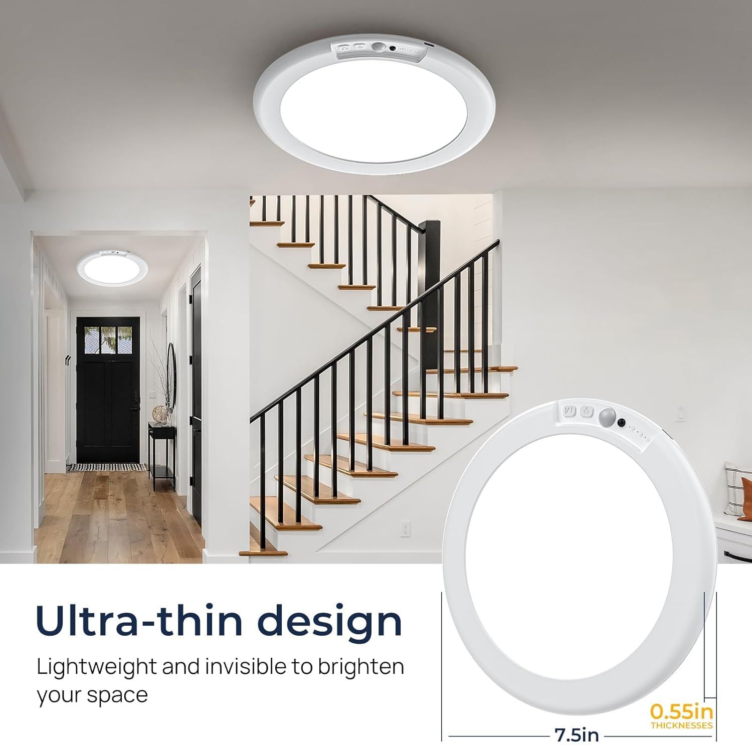 Rechargeable Motion Sensor Ceiling Light with Remote, Battery Ceiling Light Wireless, 3 Colors Dimmable Indoor Overhead LED Lights for Closet Shower Pantry — image 6