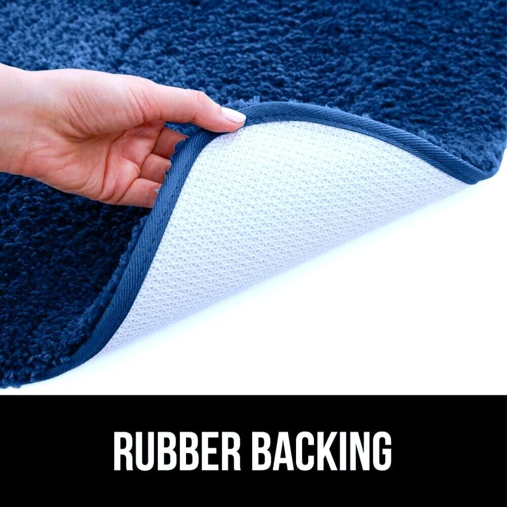 Bathroom 6 Modern Solid Print 3-Count Grey Polyester Bath Rugs, 18 x 28, Non-Slip Backing Navy Blue β image 3