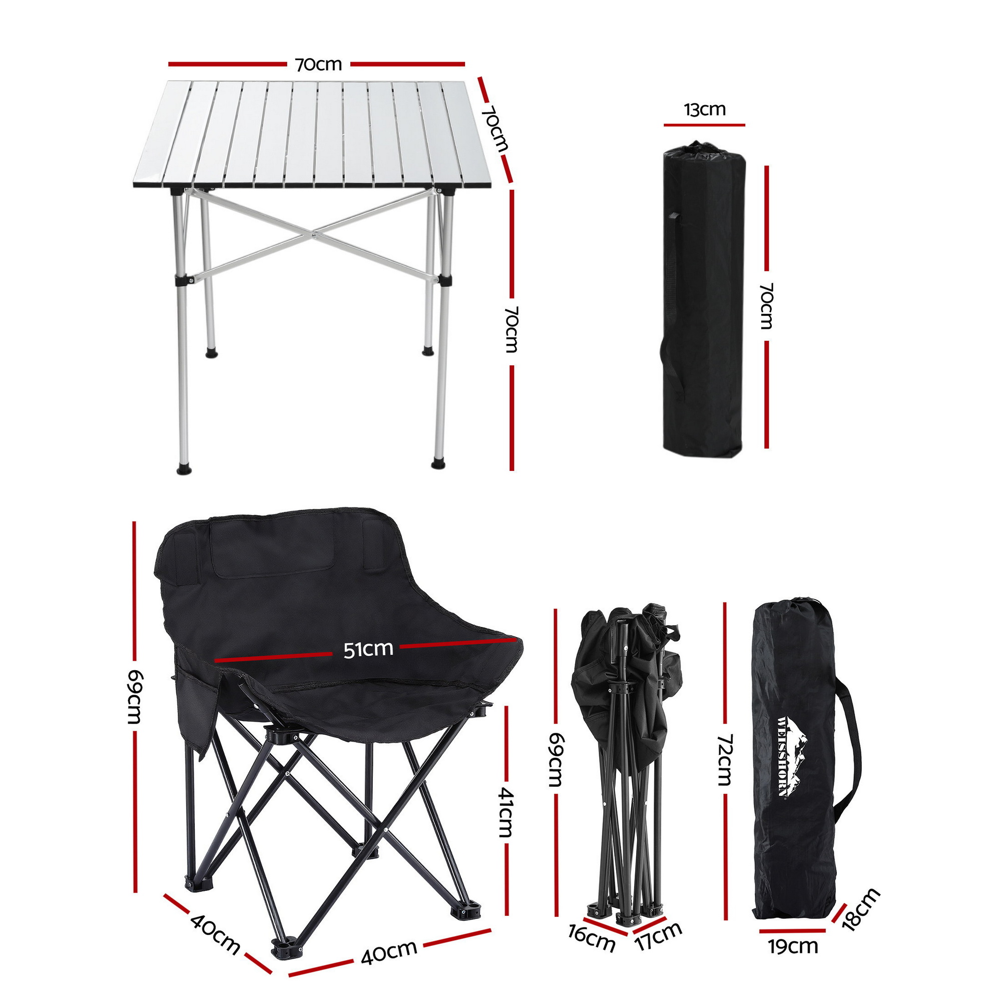 Weisshorn 3pc Camping Table Chair Set Outdoor Folding Aluminium Portable Picnic — image 2